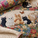H.PAI Wildflower Cat Garden Quilted 3-Piece Bedding Set