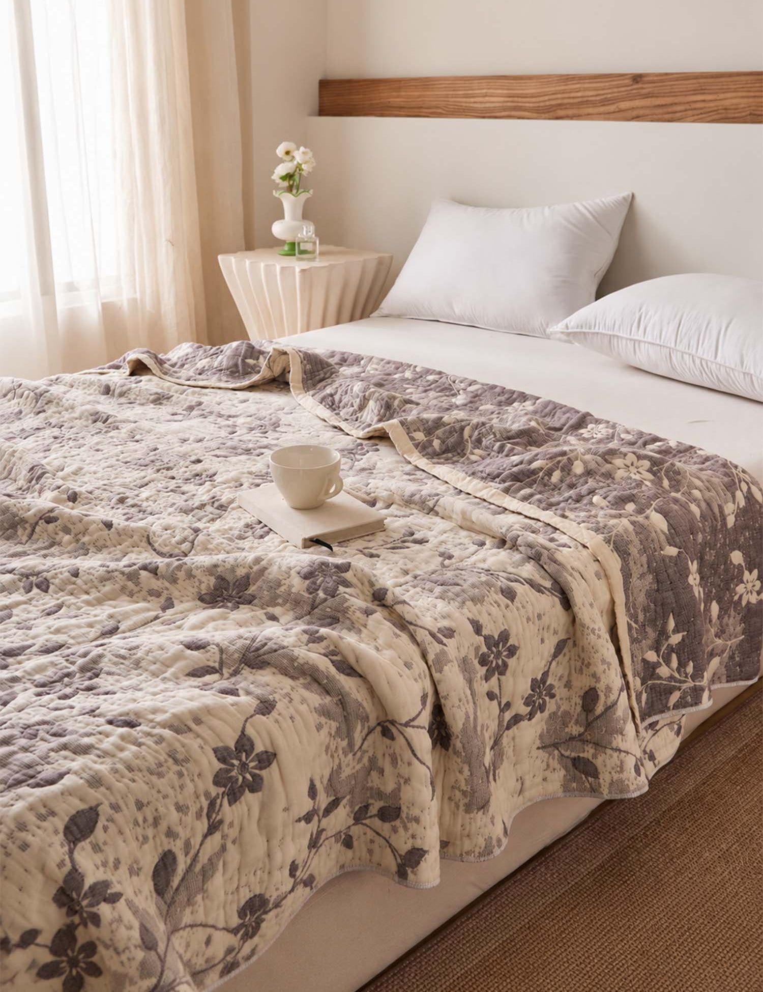 Vintage Floral 100% Cotton Gauze Soft Puff Blanket