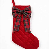 Red Quilted Velvet Christmas Stocking with Plaid Bow