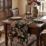 Vintage Floral Botanical Faux Linen Jacquard Table Runner
