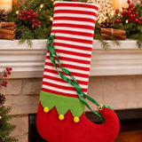 Elf Christmas Stocking, Striped Xmas Hanging Stocking