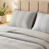 Minimalist Grey Stripe Quilted 3‑Piece Bedding Set