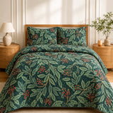 Poinsettia Botanical Christmas Reversible Quilted 3-Piece Bedding Set