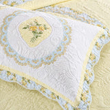 Golden Meadow Embroidered Floral Quilted 3-Piece Bedding Set