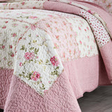 Rose Cottage Patchwork Quilted 3-Piece Bedding Set