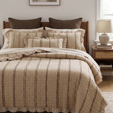 Stripe Ruffle Jacquard 100% Cotton Reversible Quilted 3-Piece Bedding Set