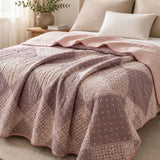 Vintage Pink Patchwork Jacquard Quilted Throw Three‑Layer Gauze Cotton Blanket