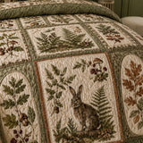 Woodland Rabbit Quilted 3-Piece Bedding Set – Classic Americana Quilted Bedding With Matching Pillow Shams