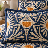 H.PAI Navy Sunburst Botanical Quilted 3-Piece Bedding Set