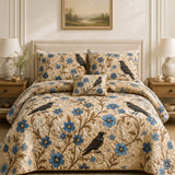 H.PAI Raven Blue Wildflower Garden Quilted 3-Piece Bedding Set