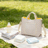 Quilted Floral Diaper Bag Tote with Shoulder Strap - Lightweight Crossbody Storage Bag