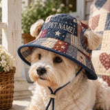 Personalized Vintage Americana Quilted Dog Hat – Custom Pet Name With Ear Holes