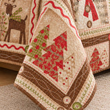 Rustic Reindeer Snowman Christmas Quilted 3-Piece Bedding Set