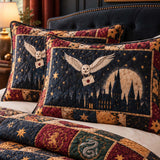 Fantasy Castle Heraldic Emblem Owl Star Quilted 3‑Piece Bedding Set