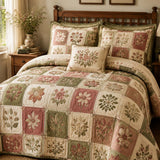 H.PAI Vintage Floral Patchwork Quilted 3-Piece Bedding Set – Luxury Quilted Bedding with Matching Pillow Shams