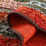 Rust Orange Bohemian Striped Patchwork Quilted 3‑Piece Bedding Set