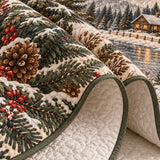 Winter Cottage Pine Forest Quilted 3-Piece Bedding Set