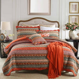 Rust Orange Bohemian Striped Patchwork Quilted 3‑Piece Bedding Set