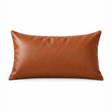 Cognac PU Leather Solid Color Pillow Cover