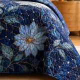 H.PAI Moonlit Floral Quilted 3-Piece Bedding Set – Celestial Botanical Quilted Bedding With Matching Pillow Shams