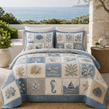 Coastal Ocean Quilted 3-Piece Bedding Set – Luxury Quilted Bedding with Matching Pillow Shams