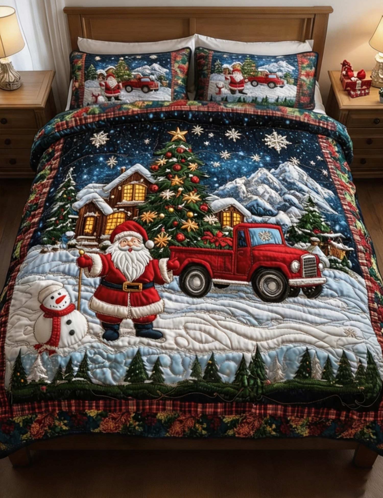 Santa Journey 3‑Piece Quilted Bedding Set