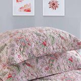 Soft Pink Country Botanical Floral Print Quilted 3‑Piece Bedding Set