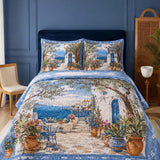 H.PAI Mediterranean Garden Quilted 3-Piece Bedding Set – Luxury Quilted Bedding with Matching Pillow Shams