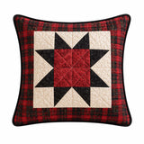 Vintage Christmas Red & Black Star Plaid Quilted Pillow Cover