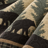 Black Bear Forest Plaid Quilted 3-Piece Bedding Set