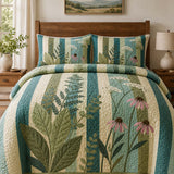 H.PAI Wildflower Meadow Quilted 3-Piece Bedding Set – Cottage Garden Quilted Bedding With Matching Pillow Shams