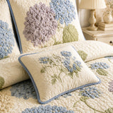 H.PAI Hydrangea Floral Quilted 3-Piece Bedding Set – Luxury Quilted Bedding with Matching Pillow Shams