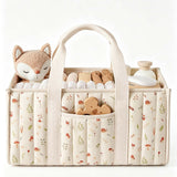 Whimsical Forest Quilted Beige Diaper Caddy Organizer