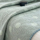 Vintage Sage Green Leaf Jacquard Quilted Throw Three‑Layer Gauze Cotton Blanket