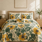 H.PAI Sunflower Botanical Garden Quilted 3-Piece Bedding Set