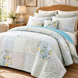 Pastel Botanical Patchwork Quilted 3-Piece Bedding Set