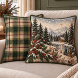 Winter Cabin & Plaid Christmas Quilted Pillow Covers 2-Piece Set