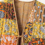 Vintage Yellow Patchwork - Reversible Vintage Patchwork Quilted Vest Tie-Front Waistcoat