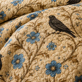 H.PAI Raven Blue Wildflower Garden Quilted 3-Piece Bedding Set