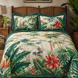 H.PAI Tropical Botanical Quilted 3-Piece Bedding Set – Luxury Quilted Bedding with Matching Pillow Shams