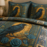 H.PAI Raven Golden Rose Garden Quilted 3-Piece Bedding Set