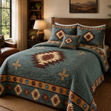 H.PAI Desert Aztec Star Quilted 3-Piece Bedding Set – Rustic Southwestern Quilted Bedding with Matching Pillow Shams