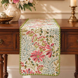 Vintage Floral Botanical Faux Linen Jacquard Scalloped Edge Table Runner