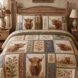 Highland Cow Quilted 3-Piece Bedding Set – Classic Americana Quilted Bedding With Matching Pillow Shams