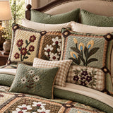 Vintage Folk Floral Patchwork Quilted 3-Piece Bedding Set