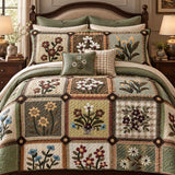 Vintage Folk Floral Patchwork Quilted 3-Piece Bedding Set