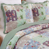 Sage Floral Patchwork Quilted 3-Piece Bedding Set