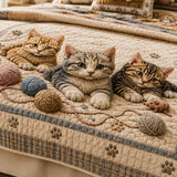 Cat Lovers Cozy Yarn Quilted 3-Piece Bedding Set