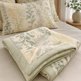 Botanical Floral 100% Cotton 4-Piece Summer Bedding Set – Breathable Cooling Comforter, Flat Sheet & 2 Pillowcases
