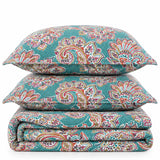 Turquoise Paisley Boho 100% Cotton Quilted Bedding Set